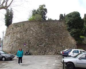 Tracy in front of one of Carcassonne's Ville Basse's remaining bastions