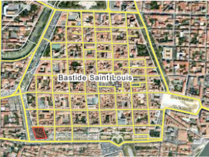 Location of the Jardin du Calvaire within Carcassonne's Ville Basse