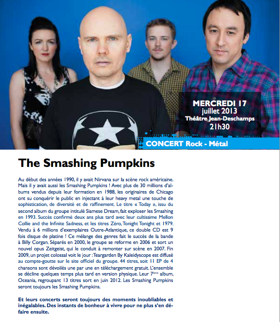 Smashing Pumpkins' program page for Festival de Carcassonne