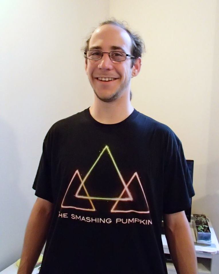 Adam in a Smashing Pumpkins' "Shamrocks and Shenanigans" tour shirt