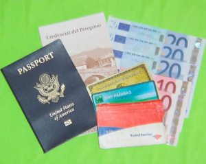 Passport, Camino credencial, cash, credit cards