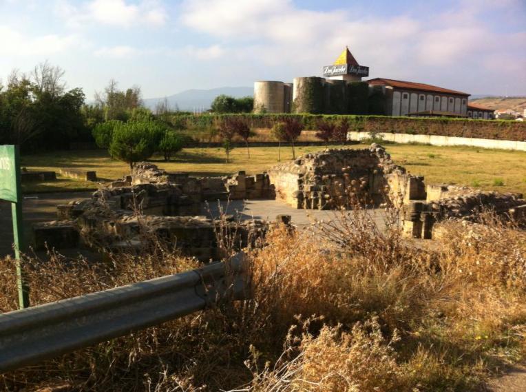 Ruins of San Juan de Acre, 12th century, with Don Jacobe winery in background, near Navarette