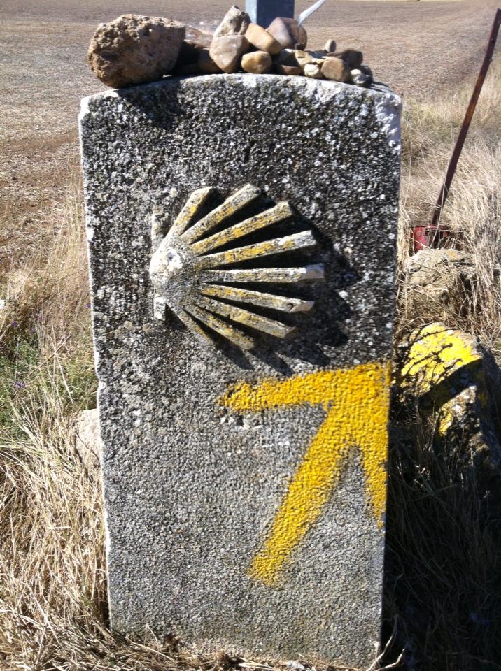 Camino marker near San Bol with stacked rocks