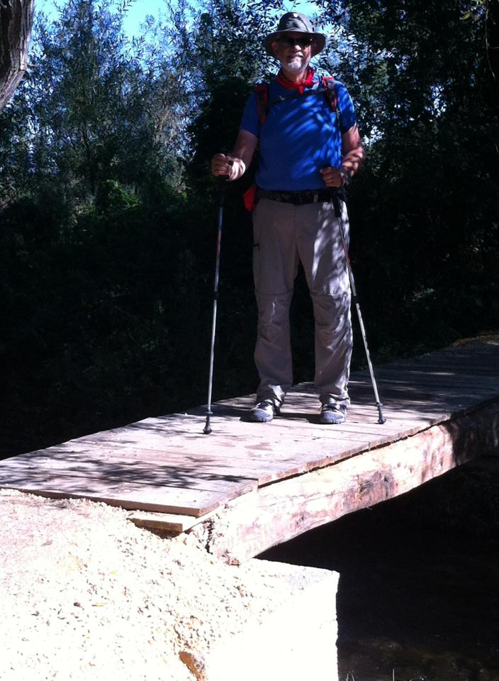 Alan on the footbridge entering Villafranca Montes de Oca