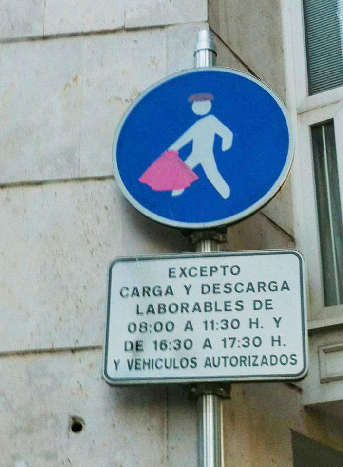 Clever graffiti, pedistrian to bullfighter, Burgos