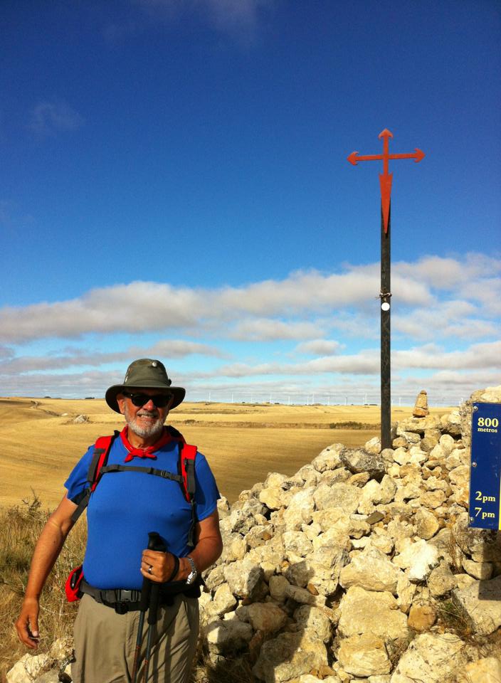 Alan at the Cross of Santiago near Fuente de Praotorre on the Meseta