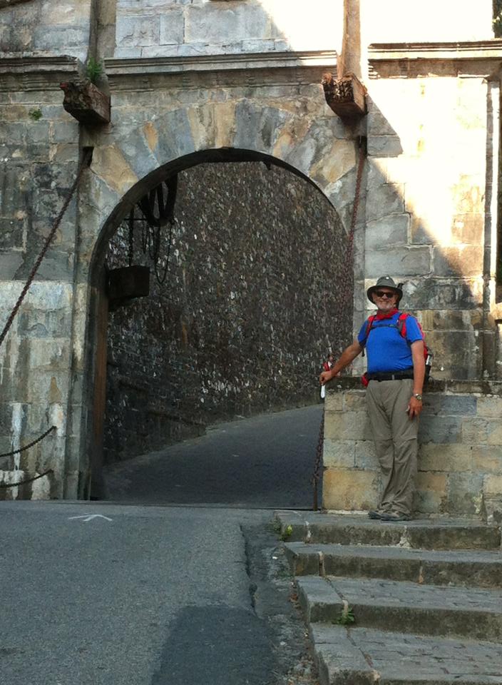 Alan at the drawbridge entrance to Pamplona