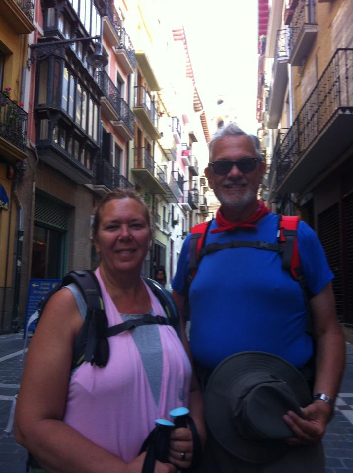 Alan and Tracy in Pamplona on the street where the bulls run