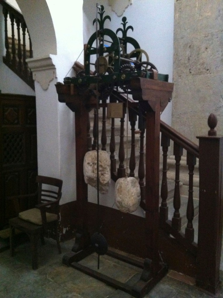 11th century pendulum clock, interior of the Church of Santiago, Villafranca Montes de Oca