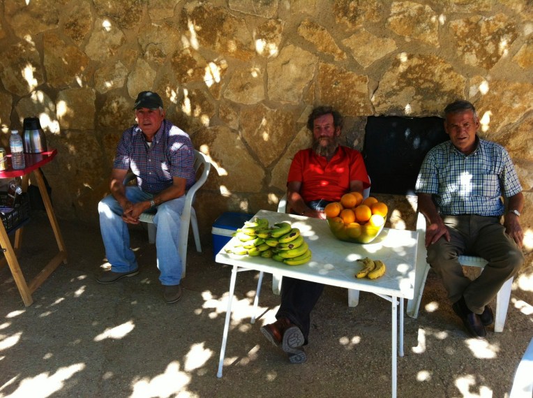 These gentleman come here (Fuente del Piojo) each day with snacks and drinks for pilgrims - donativo