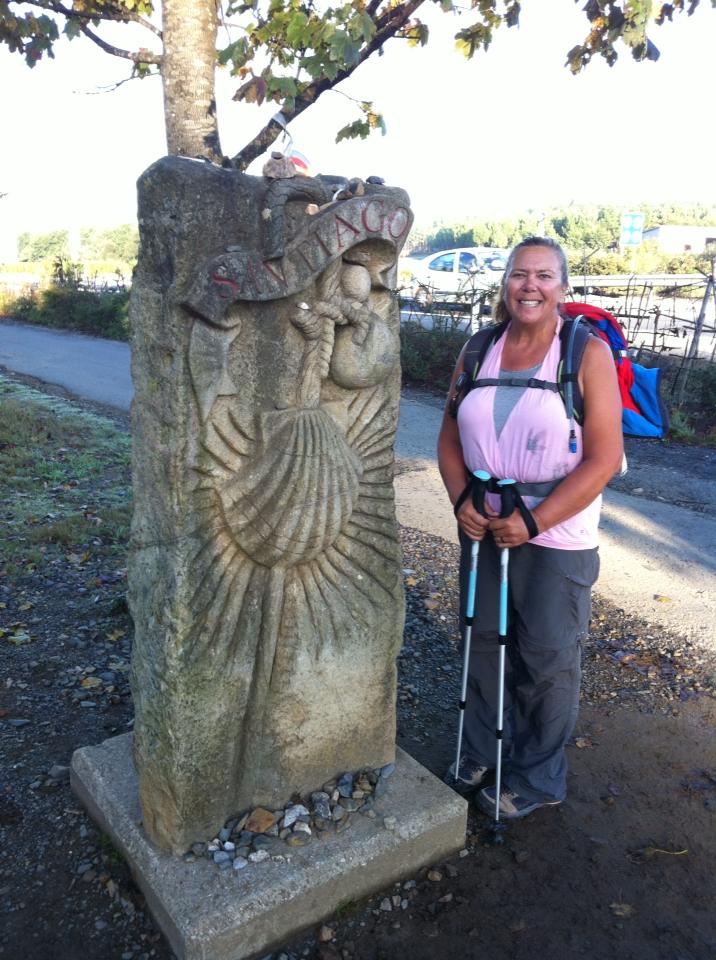 Tracy at the Santiago marker