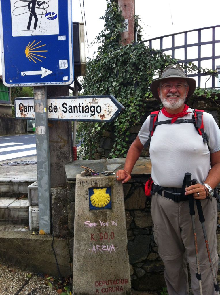 Alan at 50 kilometer marker near Arzua