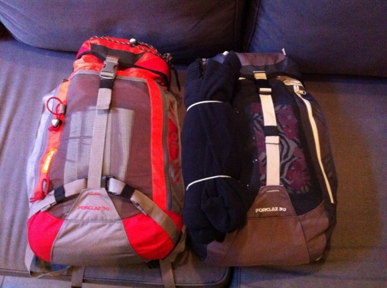 Tracy and my "Fast and Light" backpacks that are "Ryanair" size approved.