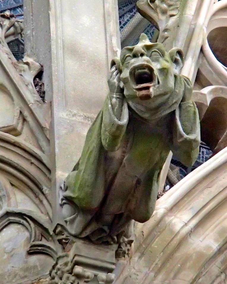 Gargoyle outside Basilique Saint-Nazaire-et-Saint-Celse de Carcassonne (Basilica of St. Nazaire and St. Celse) within le Cité de Carcassonne.