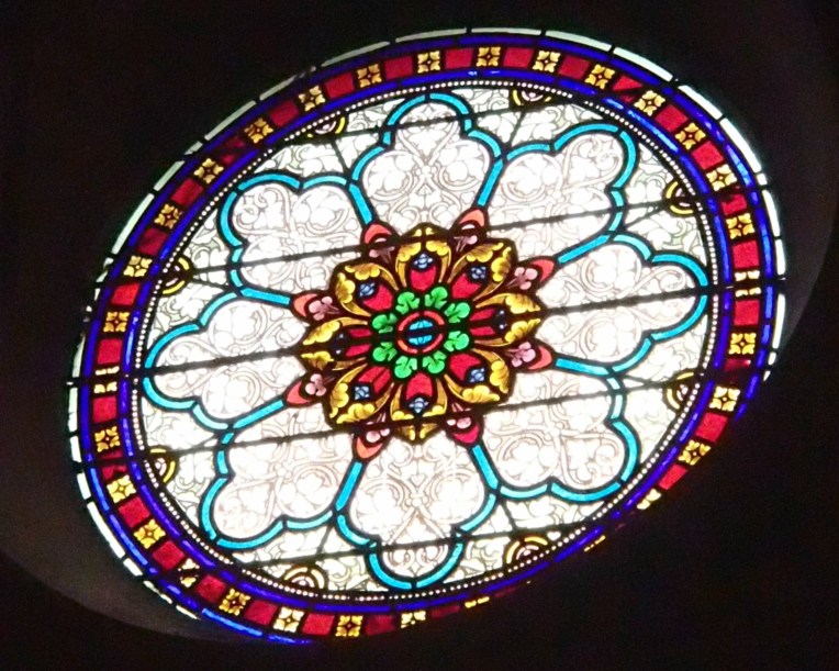 Stained glass window in the 13th century Carmelite Chapel.