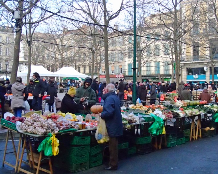 Open-air market in Place Carnot, the town square.