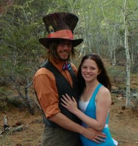Casey and Megan as The Mad Hatter and Alice; a unique proposal.