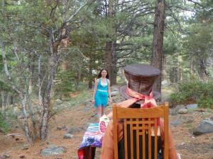 Casey (The Mad Hatter) awaits Megan (Alice) at the "tea party"