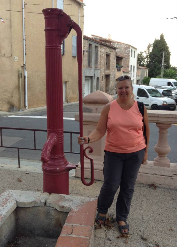 Tracy at the red pump fountain.
