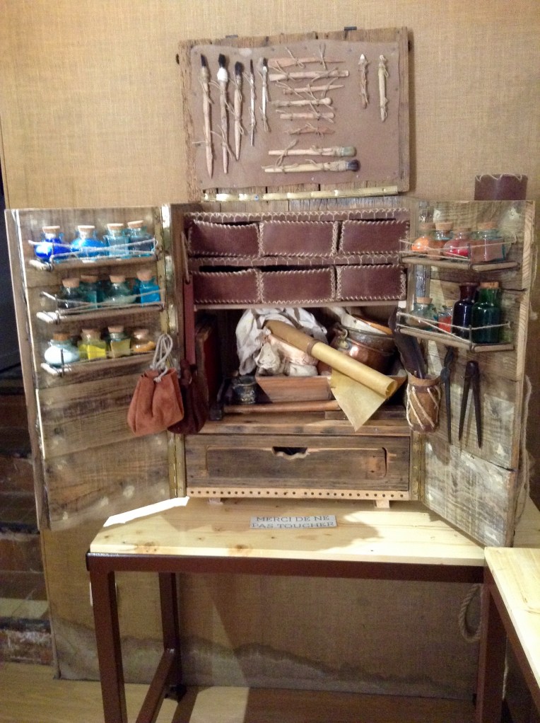 Display of antique restoration tools in the reception area.