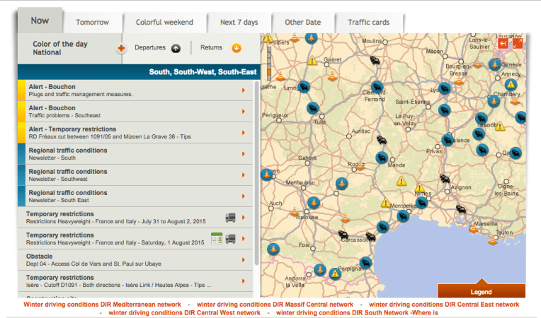 Real time traffic alerts on the Bison Futé website.