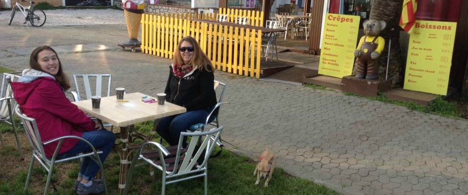 Morning coffee and hot chocolate at the beach.