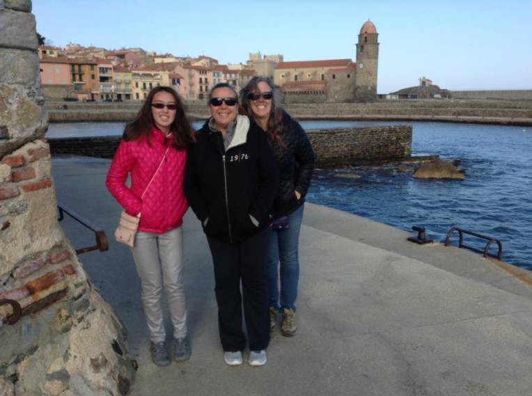 Etta, Tracy, and Trina (Etta's mom, Tracy's sister) visiting Collioure after Etta's arrival to France.