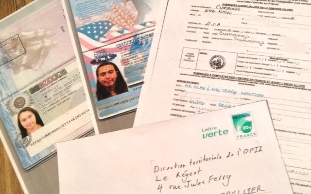 "Demande d’Attestation OFII" form and supporting documents ready to be mailed