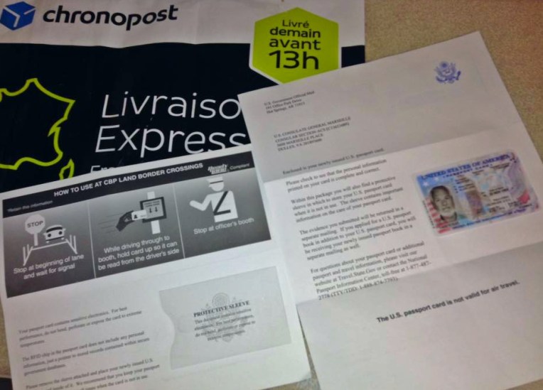 Passport Card package from Marseille Consulate